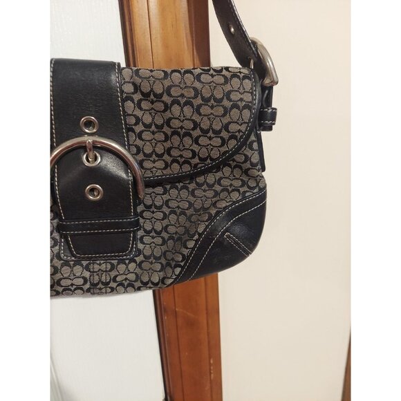 Coach Vintage Soho Black & Grey Signature C & Black Leather Shoulder Bag 6818 - Picture 4 of 16